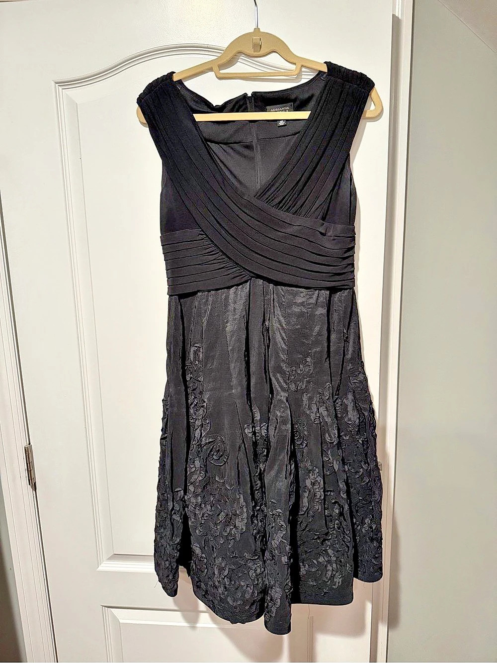 Adrianna Papell Floral Draped Mini Dress Black 12P